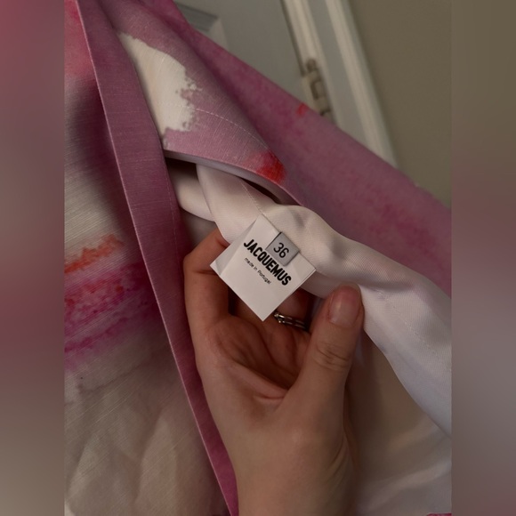 Jacquemus La Robe Soleil One Shoulder Mini Dress Pink Plaid sz 36 - Picture 14 of 15